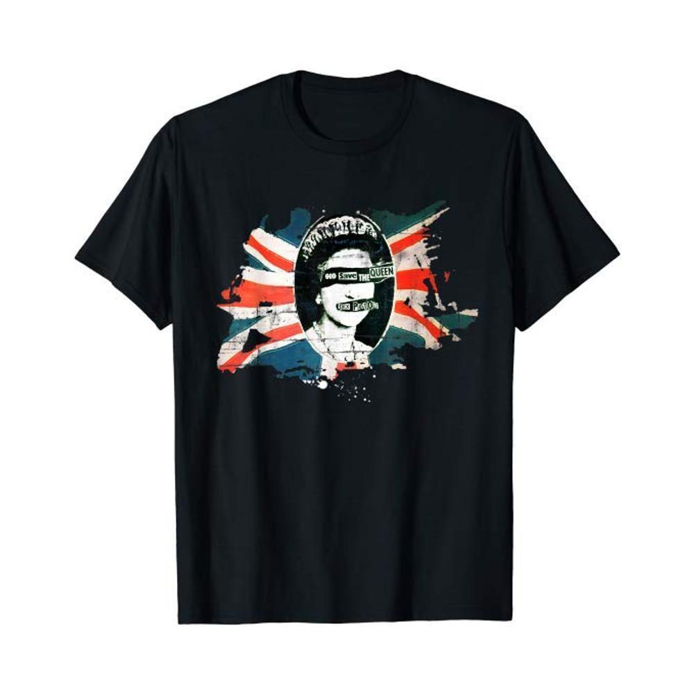 Black Short-Sleeve Graphic Tee with Union Jack Portrait